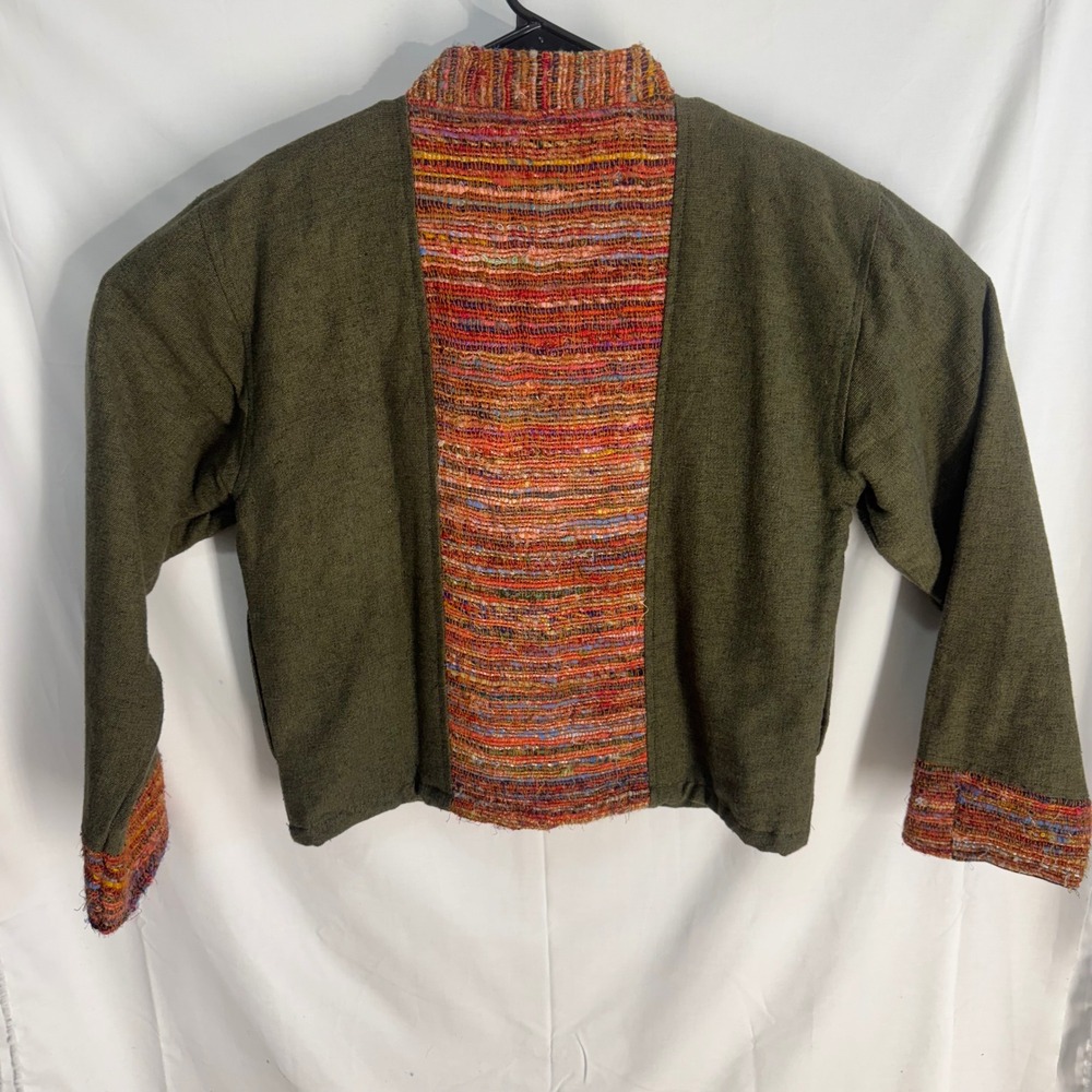 Ganesh Himal Jacket Womens XL Green Multi Woven Cotton Handmade Nepal Toggle‎ - Picture 4 of 16